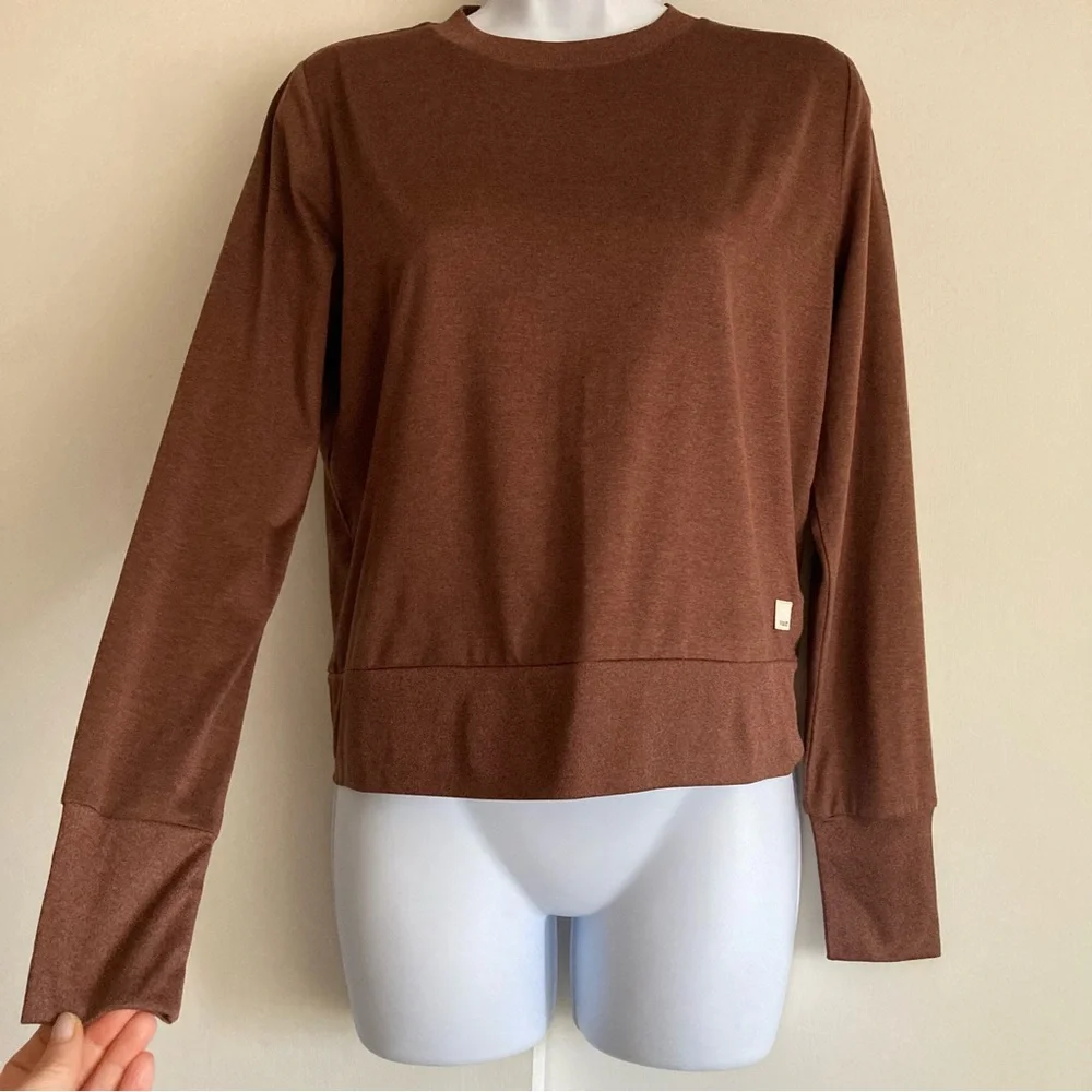 Vuori Daydream Brown Crew Neck Long Sleeve Tee in Mulberry Heather, Sz XS - Picture 6 of 14